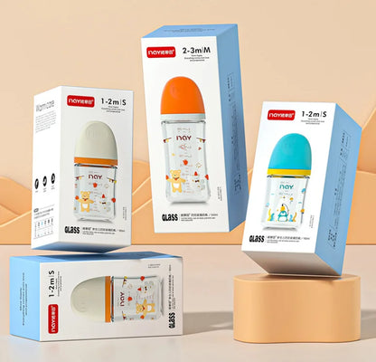 Colourful Cartoon Anti-Choke Glass Baby Bottle | 160ml & 240ml | 0-9 Months