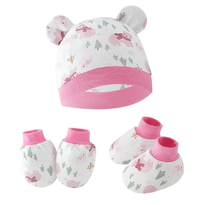 Baby Hat, Anti-Scratch Gloves & Socks Set | Newborn Essentials 0-6 Months