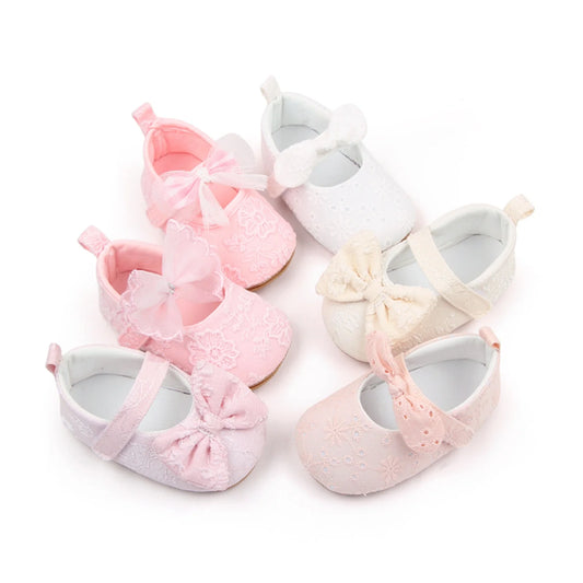 Baby Girls Bow Flower Soft Sole Princess Shoes | Non-Slip First Walker 0-18 Months