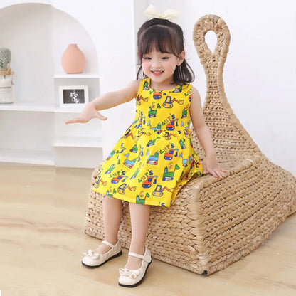 Girls Cotton Flower Dress | Sleeveless Princess Party Dress