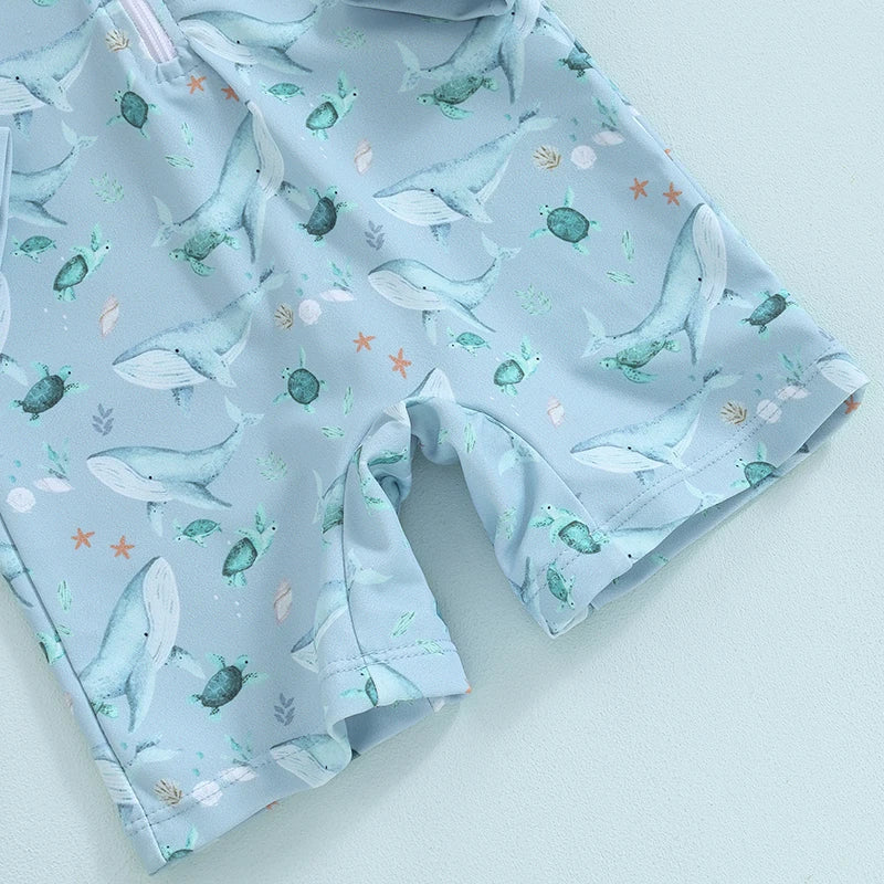 Baby Boy Whale Print Rash Guard & Sun Hat Swimwear Set | 0-3 Years