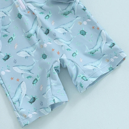 Baby Boy Whale Print Rash Guard & Sun Hat Swimwear Set | 0-3 Years