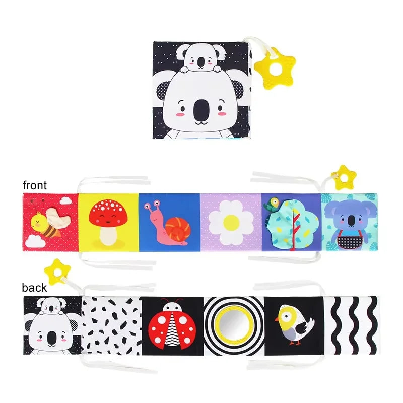 High Contrast Sensory Cloth Book for Babies | Black & White Montessori Newborn Toy