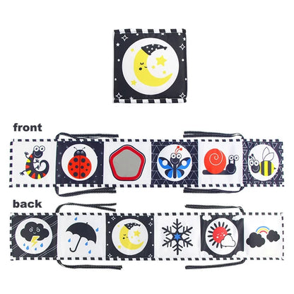 High Contrast Sensory Cloth Book for Babies | Black & White Montessori Newborn Toy
