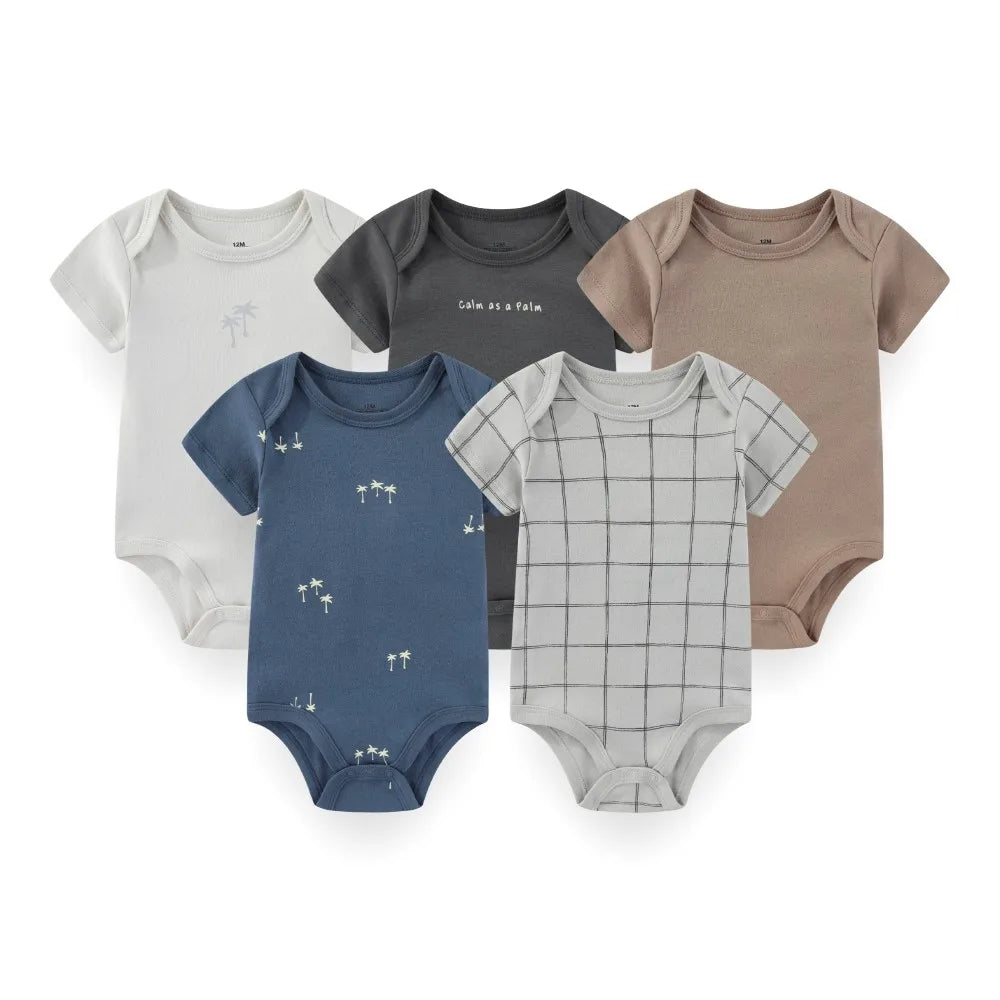 Baby Unisex Cotton Bodysuit 5-Pack | Short Sleeve Cartoon Print 0-12 Months