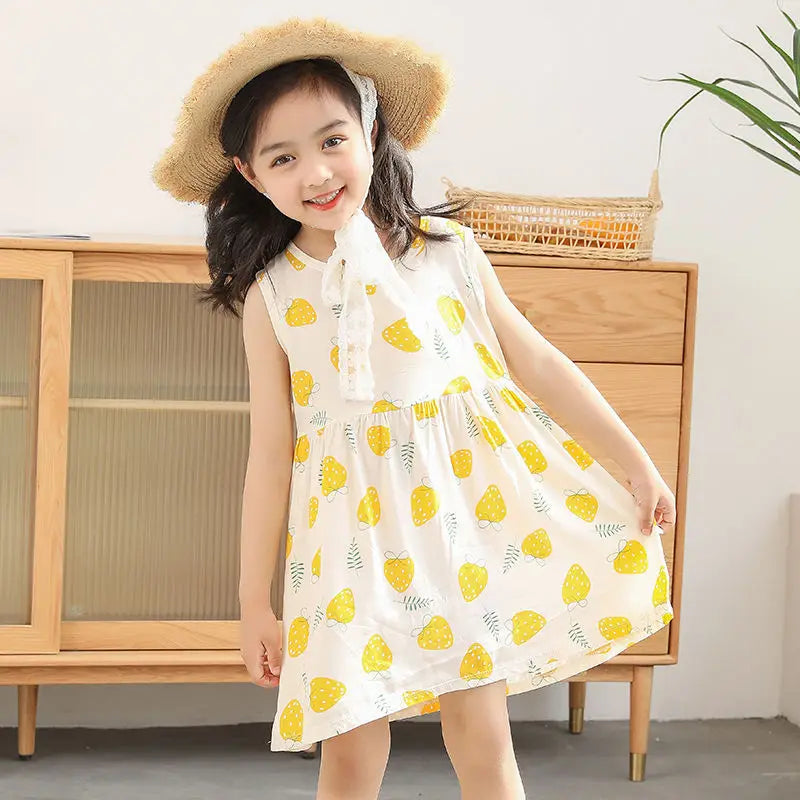 Girls Cotton Flower Dress | Sleeveless Princess Party Dress