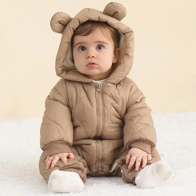 Winter Hooded Baby Romper — Fleece Lined, Warm & Cosy