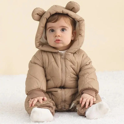 Winter Hooded Baby Romper — Fleece Lined, Warm & Cosy