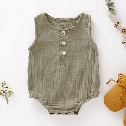 Baby Muslin Sleeveless Romper | Unisex Summer Newborn Bodysuit 0-18 Months