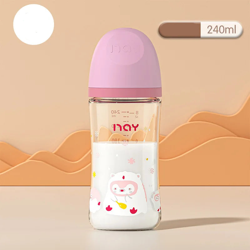 Colourful Cartoon Anti-Choke Glass Baby Bottle | 160ml & 240ml | 0-9 Months