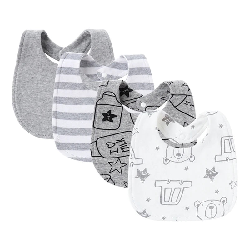 Baby Bibs & Burp Cloths Set | 4Pcs Cartoon Newborn Saliva Towels