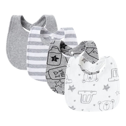 Baby Bibs & Burp Cloths Set | 4Pcs Cartoon Newborn Saliva Towels