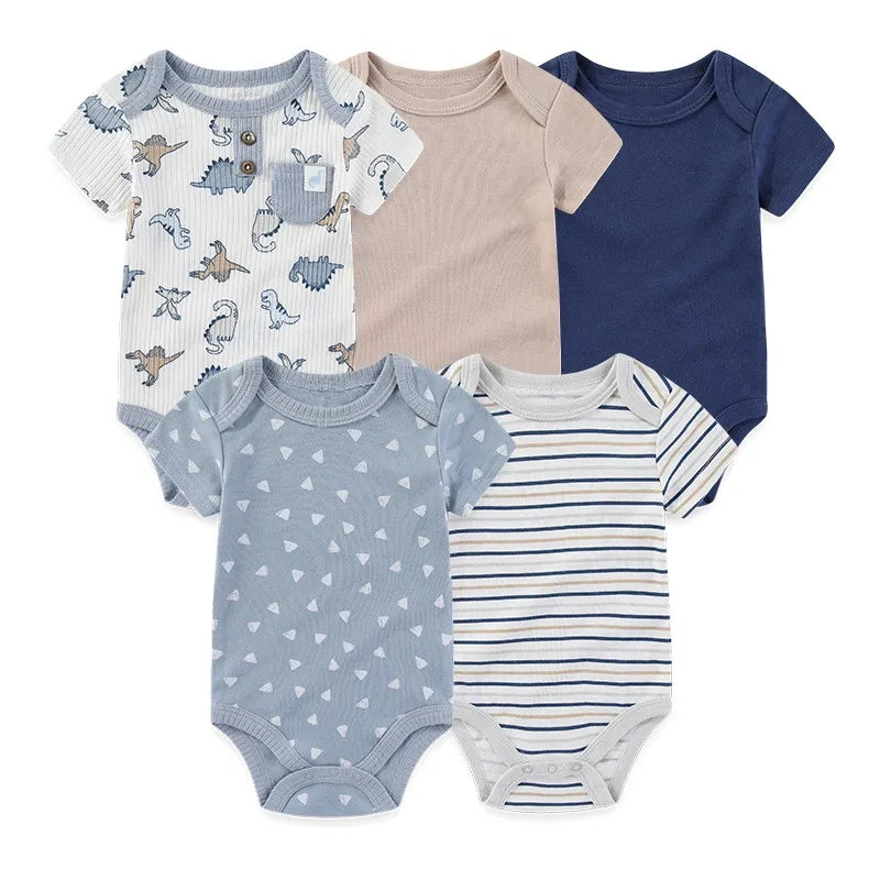 Baby Unisex Cotton Bodysuit 5-Pack | Short Sleeve Cartoon Print 0-12 Months