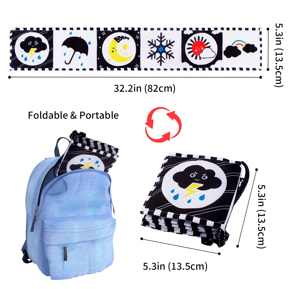 High Contrast Sensory Cloth Book for Babies | Black & White Montessori Newborn Toy