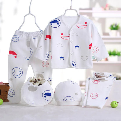 5-Piece Newborn Baby Clothing Set | Cartoon Cotton Tops & Pants 0-3 Months