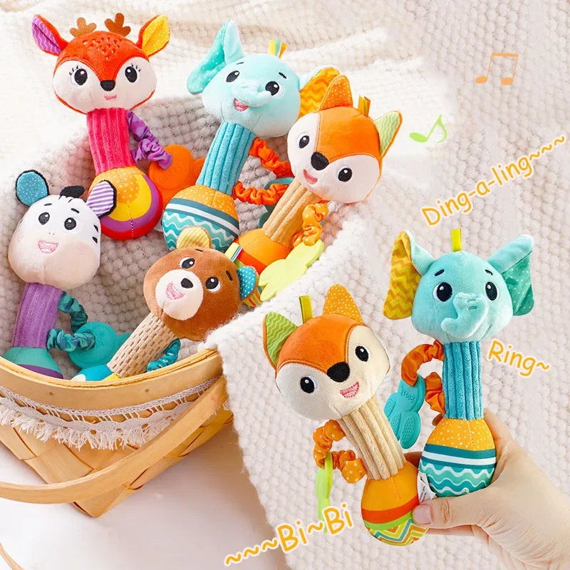 Baby Animal Rattle Toy | Soft Squeaky Crinkle Sensory Toy for Toddlers