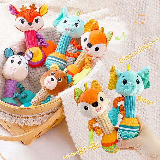 Baby Animal Rattle Toy | Soft Squeaky Crinkle Sensory Toy for Toddlers