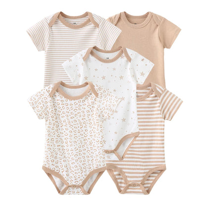 Baby Unisex Cotton Bodysuit 5-Pack | Short Sleeve Cartoon Print 0-12 Months