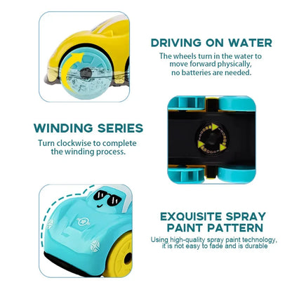 Baby Amphibious Clockwork Car Bath Toy | Floating Wind-Up Car for Bath & Pool