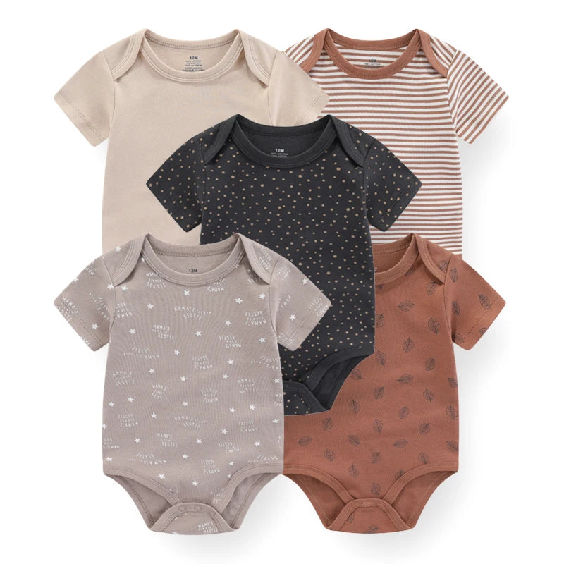 Baby Unisex Cotton Bodysuit 5-Pack | Short Sleeve Cartoon Print 0-12 Months