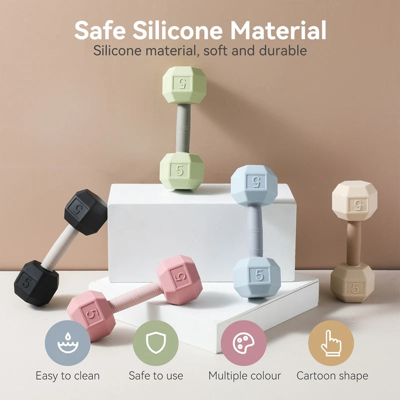 Silicone Baby Dumbbell Rattle | Cartoon Sensory Crib Toy for Newborns 0–12 Months