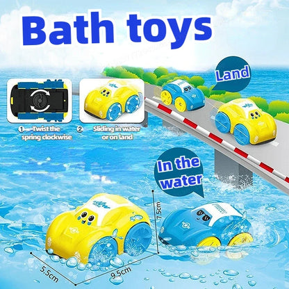 Baby Amphibious Clockwork Car Bath Toy | Floating Wind-Up Car for Bath & Pool