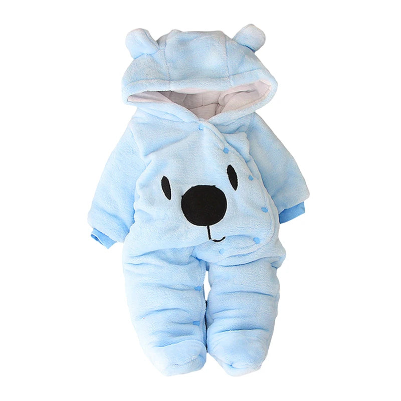 Baby Hooded Fleece Snowsuit | Snap-Up Footie Romper Winter Jumpsuit 0-12 Months