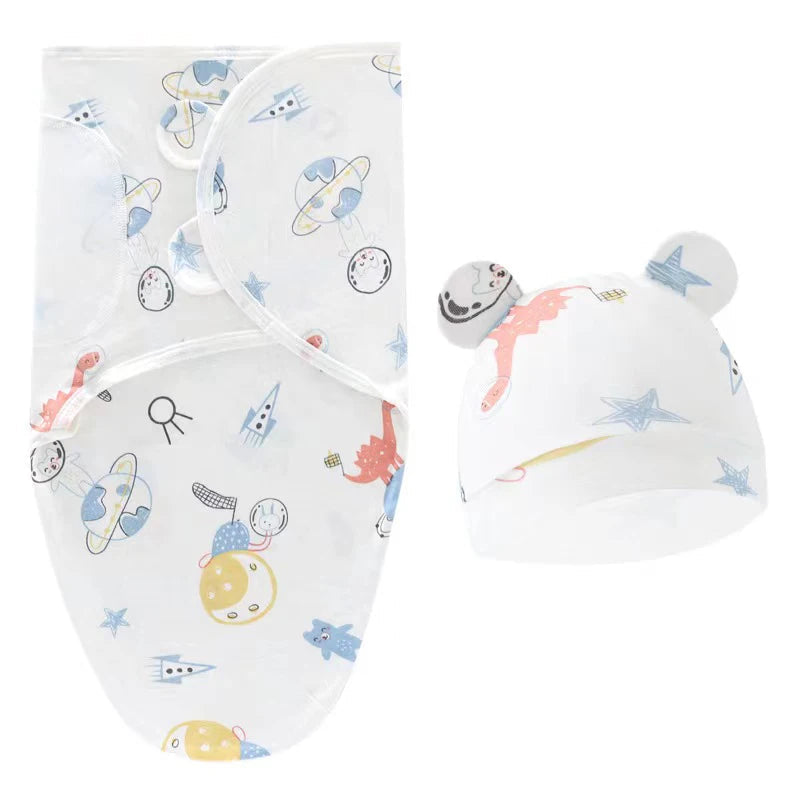 Baby Blanket & Hat Set | Soft Cotton Newborn Swaddle Wrap