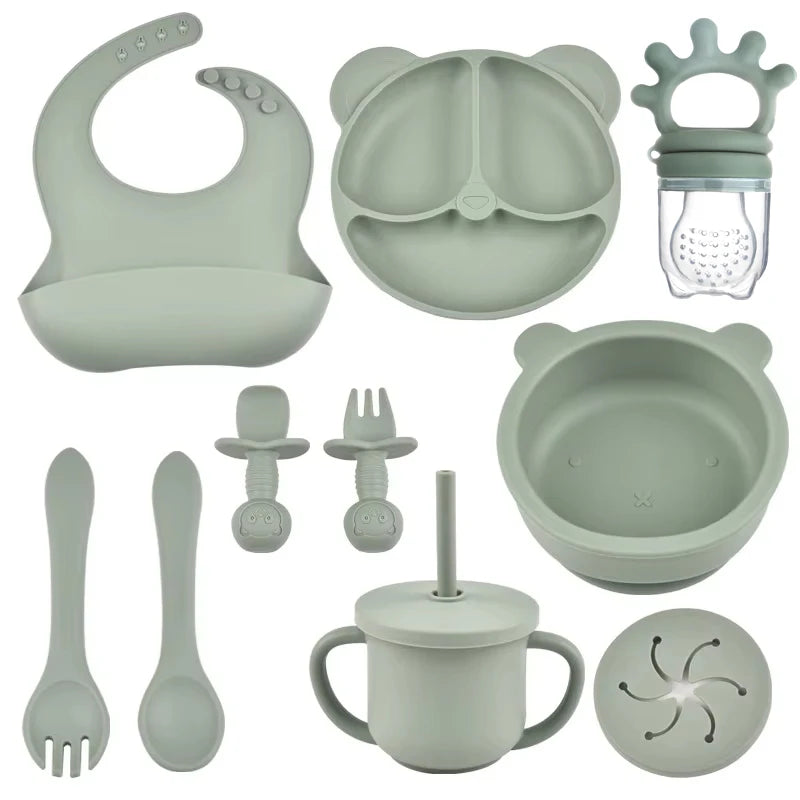 10-Piece Children's Silicone Dinner Set | Strong Suction Bowl, Plate, Fork & Spoon | BPA-Free