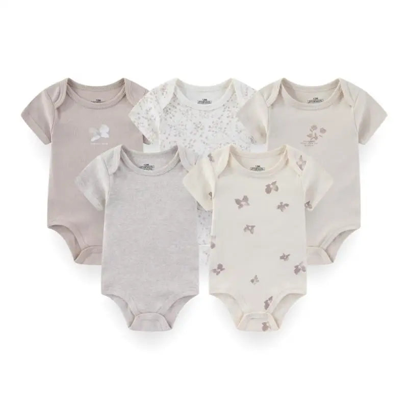 Baby Unisex Cotton Bodysuit 5-Pack | Short Sleeve Cartoon Print 0-12 Months