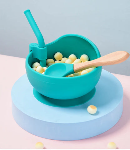 Baby Silicone Suction Bowl with Spoon | Waterproof Kids Feeding Tableware