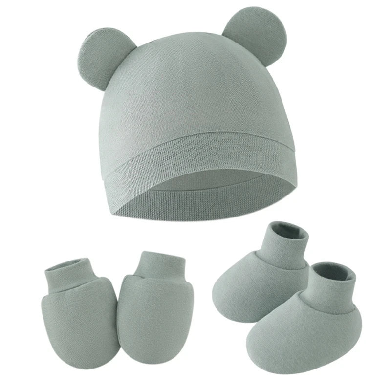 Newborn Beanie, Anti-Scratch Mitts & Foot Cover Set | 3-Piece Baby Gift