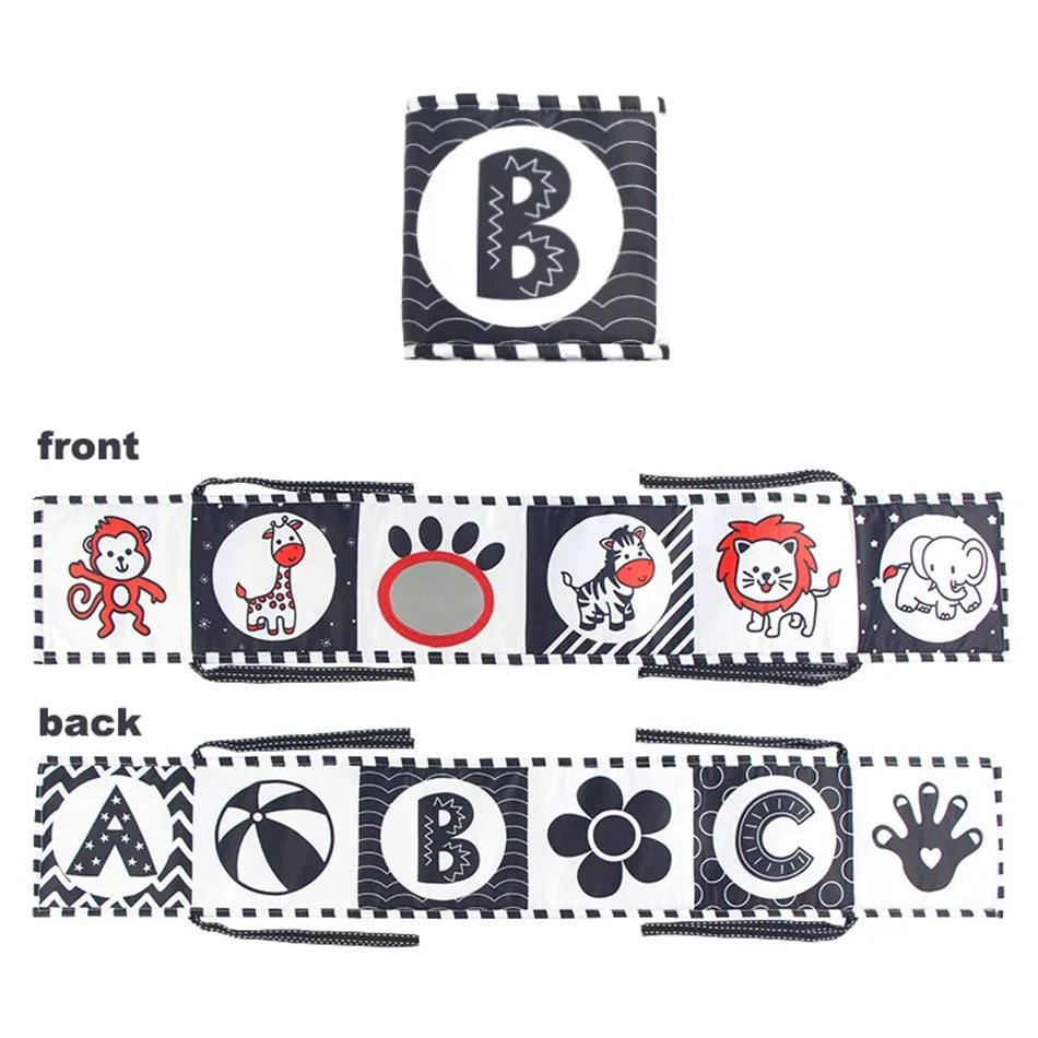 High Contrast Sensory Cloth Book for Babies | Black & White Montessori Newborn Toy