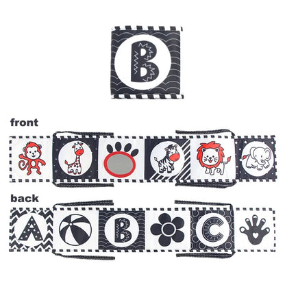 High Contrast Sensory Cloth Book for Babies | Black & White Montessori Newborn Toy