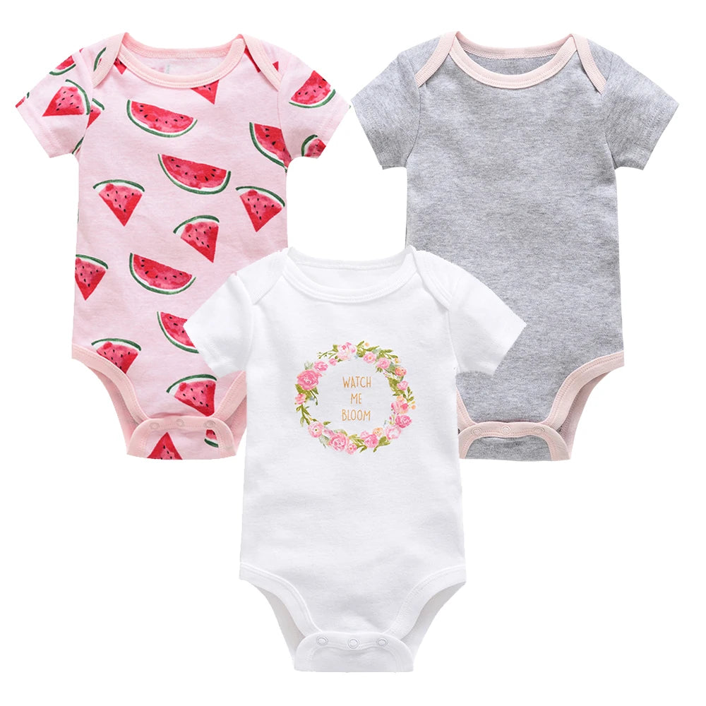 Baby Cotton Bodysuit 3-Pack | Short Sleeve Unisex Romper 0-12 Months