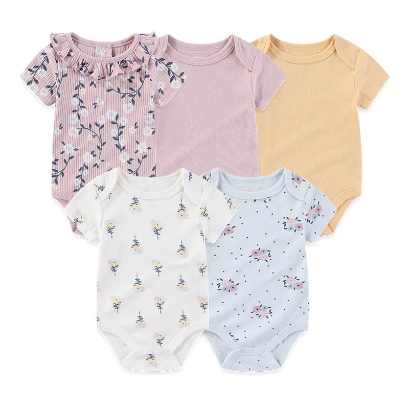 Baby Unisex Cotton Bodysuit 5-Pack | Short Sleeve Cartoon Print 0-12 Months