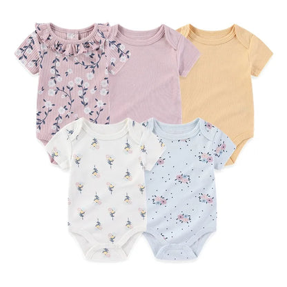 Baby Unisex Cotton Bodysuit 5-Pack | Short Sleeve Cartoon Print 0-12 Months