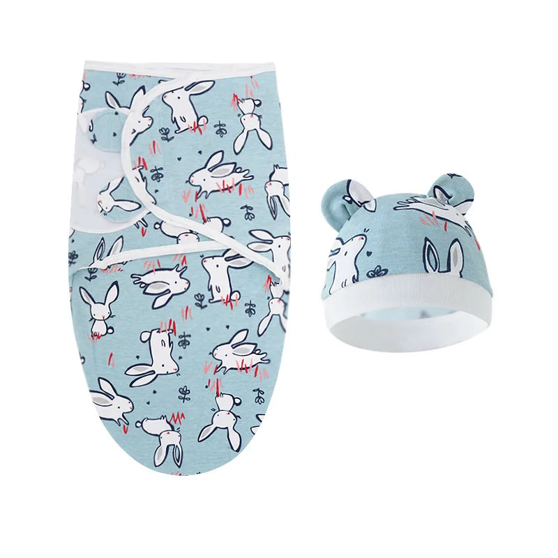 Baby Blanket & Hat Set | Cartoon Cotton Swaddle for Newborns 0-6 Months