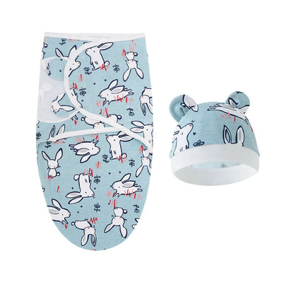 Baby Blanket & Hat Set | Cartoon Cotton Swaddle for Newborns 0-6 Months