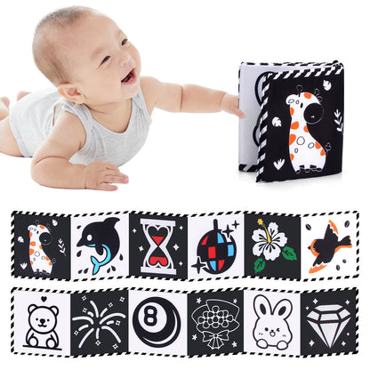 High Contrast Sensory Cloth Book for Babies | Black & White Montessori Newborn Toy