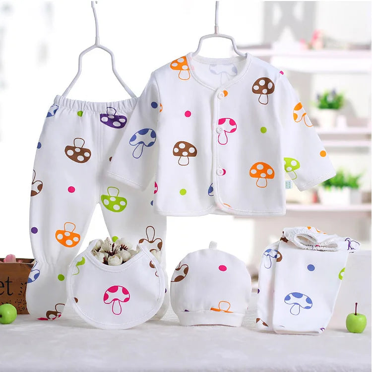 5-Piece Newborn Baby Clothing Set | Cartoon Cotton Tops & Pants 0-3 Months