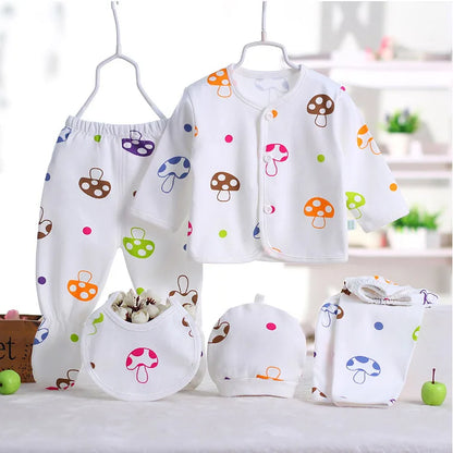 5-Piece Newborn Baby Clothing Set | Cartoon Cotton Tops & Pants 0-3 Months