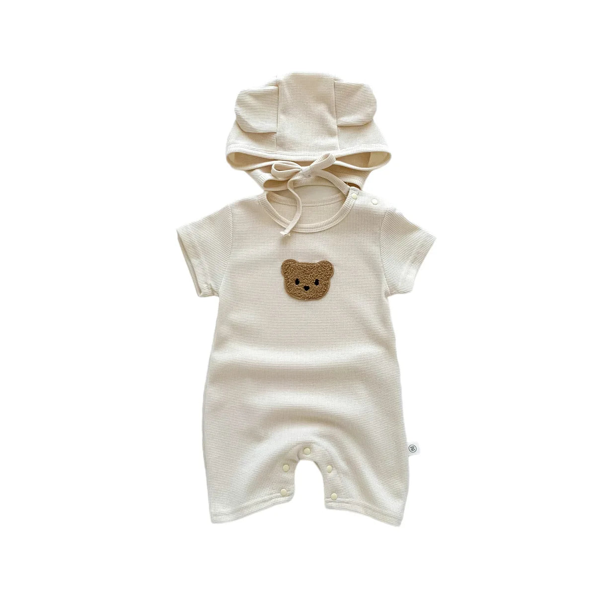 Baby Waffle Bear Romper & Hat Set | Short Sleeve Newborn Jumpsuit 0-24 Months