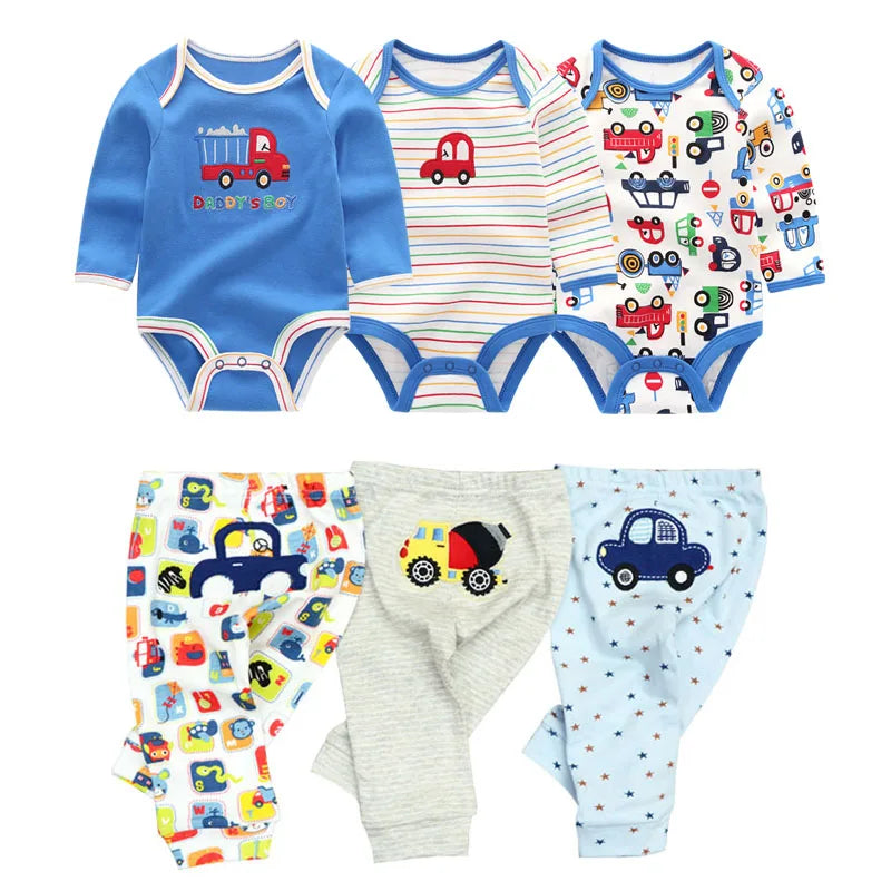 8-Piece Cotton Bodysuit & Pants Baby Set | Long Sleeve Cartoon Print 0-12M
