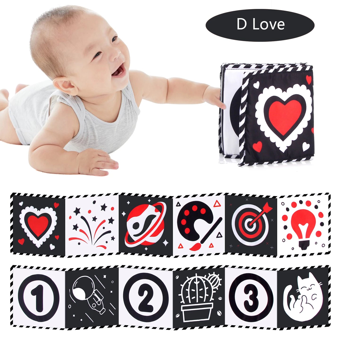 High Contrast Sensory Cloth Book for Babies | Black & White Montessori Newborn Toy