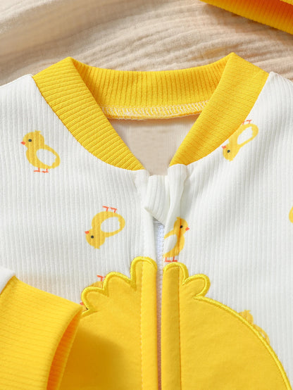 Baby Duck Zipper Jumpsuit & Hat Set