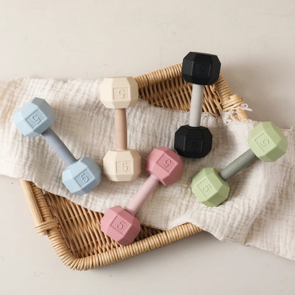 Silicone Baby Dumbbell Rattle | Cartoon Sensory Crib Toy for Newborns 0–12 Months
