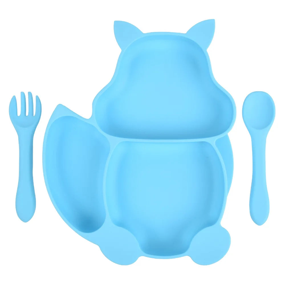 3-Piece Baby Silicone Feeding Kit | Bib, Divided Plate & Spoon Set | BPA-Free