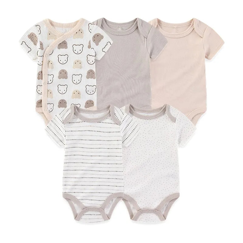 Baby Unisex Cotton Bodysuit 5-Pack | Short Sleeve Cartoon Print 0-12 Months