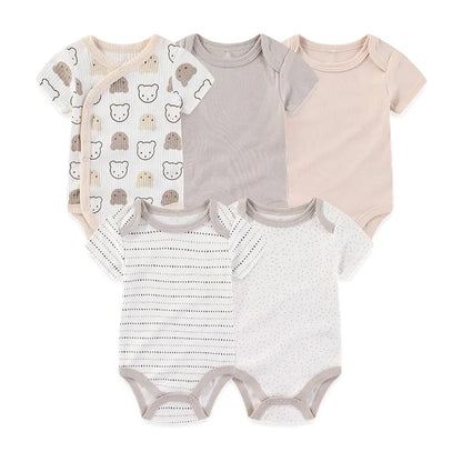 Baby Unisex Cotton Bodysuit 5-Pack | Short Sleeve Cartoon Print 0-12 Months